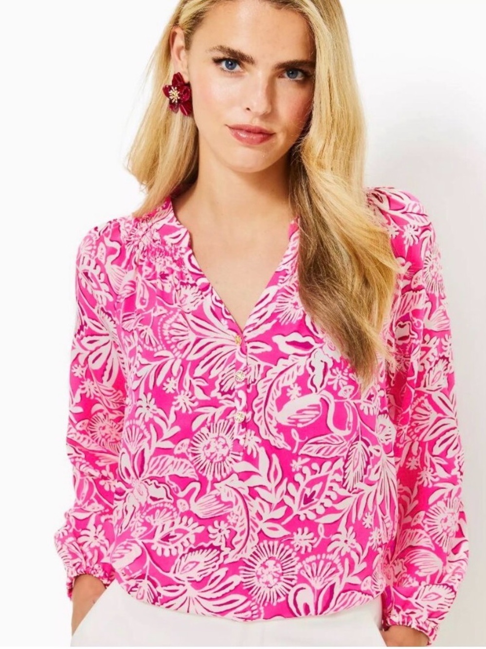 Lilly Pulitzer Elsa Silk Top in Absolutely Flamazing